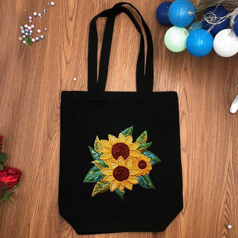 Платнена чанта за бродерия – комплект за кръстат бод, памук и лен, шарка цветя/трева/листа, за начинаещи