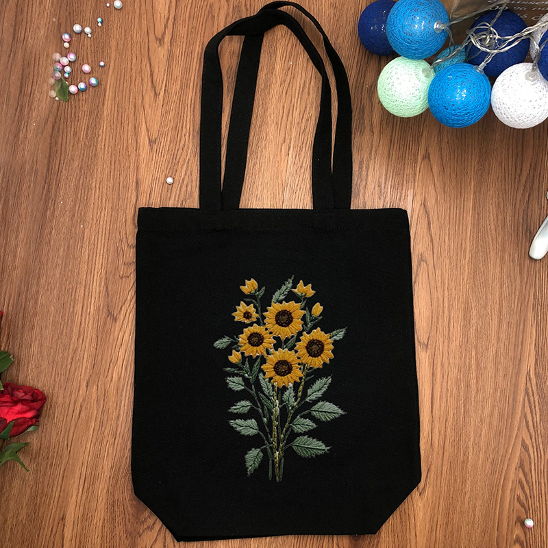 Платнена чанта за бродерия – комплект за кръстат бод, памук и лен, шарка цветя/трева/листа, за начинаещи