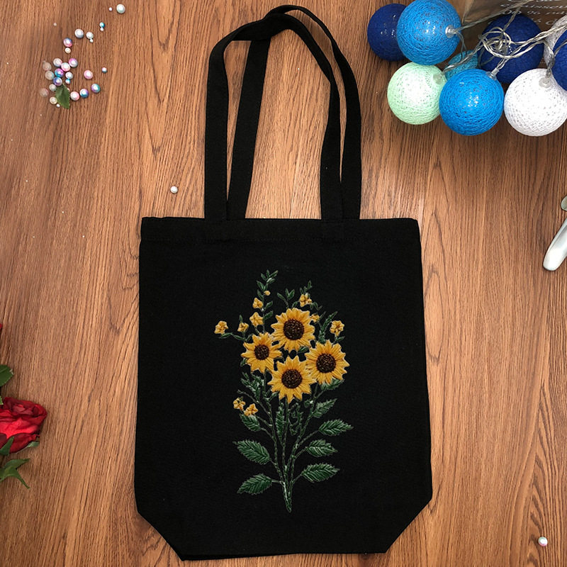 Платнена чанта за бродерия – комплект за кръстат бод, памук и лен, шарка цветя/трева/листа, за начинаещи