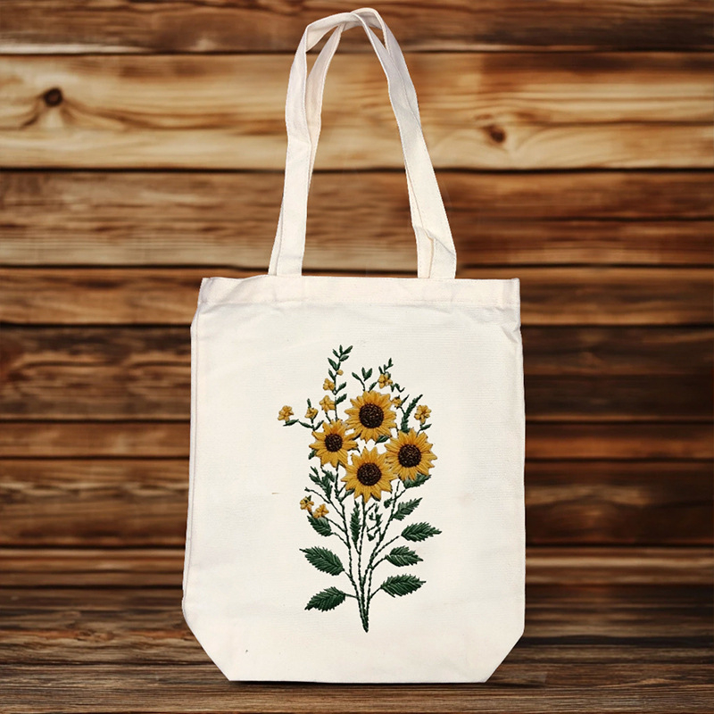 Платнена чанта за бродерия – комплект за кръстат бод, памук и лен, шарка цветя/трева/листа, за начинаещи