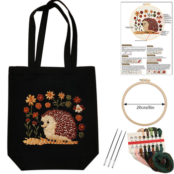 Комплект за бродерия за платнена чанта – DIY Tote, памук и лен, модел: цветя/трева/листа, бродерия с други техники