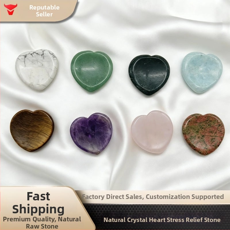 Plaukstas akmens – sirds formas masāžas akmens no rozā kvarca, Nafus, kartona iepakojums