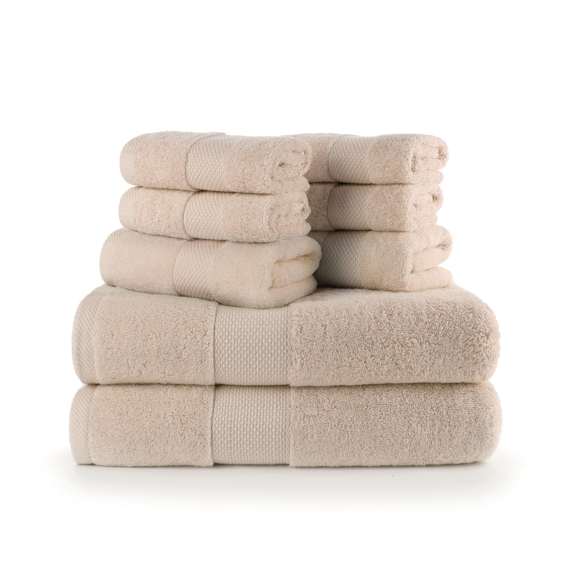 Set ručnika za tijelo i za lice od 100% pamuka, niska opadljivost, 32s pređa, šavovi, težina 120–140 g, mogućnost loga