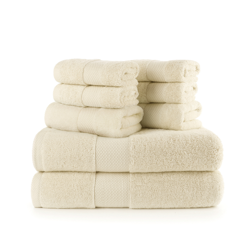 Set ručnika za tijelo i za lice od 100% pamuka, niska opadljivost, 32s pređa, šavovi, težina 120–140 g, mogućnost loga