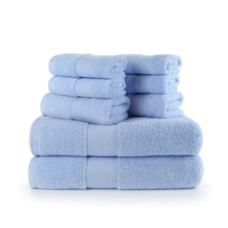 Set ručnika za tijelo i za lice od 100% pamuka, niska opadljivost, 32s pređa, šavovi, težina 120–140 g, mogućnost loga
