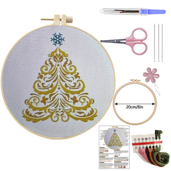 Коледен комплект за бродерия, памук и лен, мотиви растения и цветя, модерен минималистичен стил