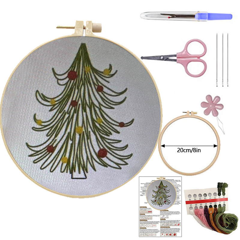 Коледен комплект за бродерия, памук и лен, мотиви растения и цветя, модерен минималистичен стил