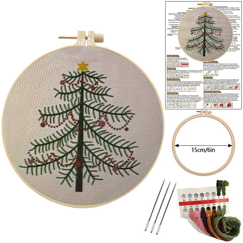 Коледен комплект за бродерия, памук и лен, мотиви растения и цветя, модерен минималистичен стил