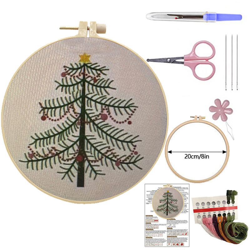 Коледен комплект за бродерия, памук и лен, мотиви растения и цветя, модерен минималистичен стил