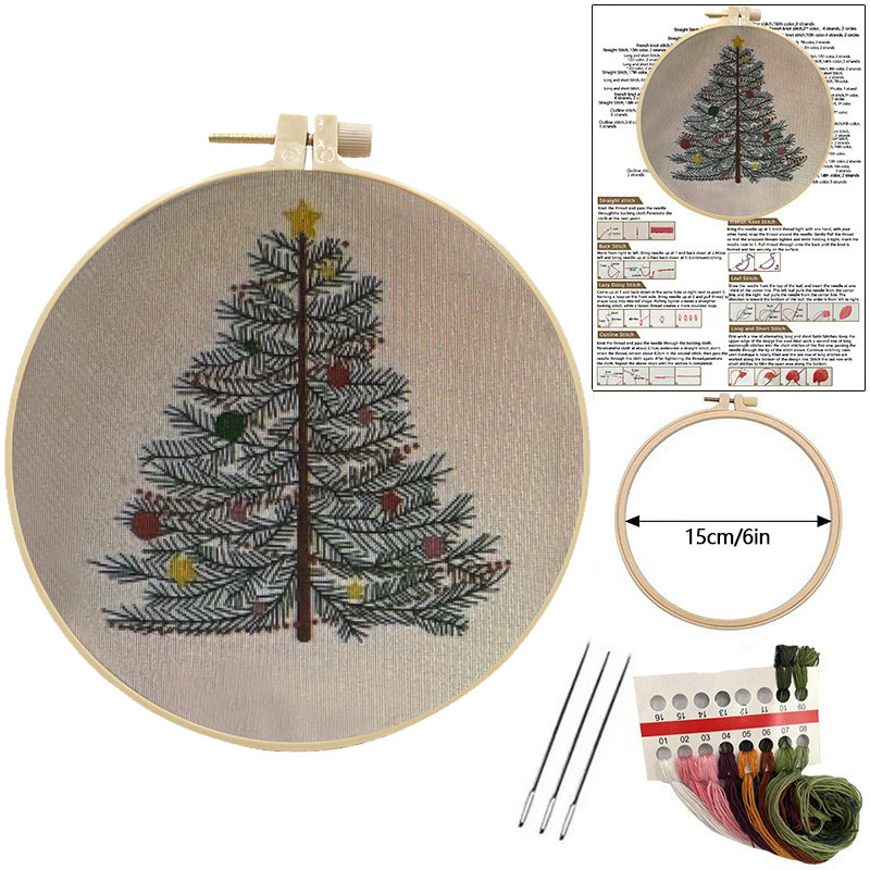 Коледен комплект за бродерия, памук и лен, мотиви растения и цветя, модерен минималистичен стил