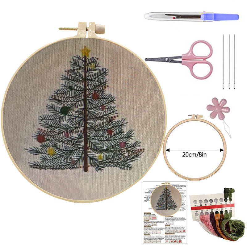 Коледен комплект за бродерия, памук и лен, мотиви растения и цветя, модерен минималистичен стил