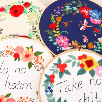 Комплект за бродиране – памучно платно, мотив растения и цветя, кръстат бод за начинаещи