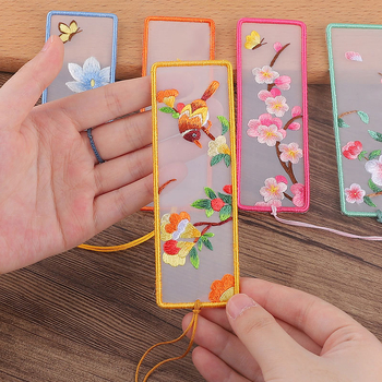 DIY набор за кръстосано бродиране: двустранна закладка за книга и висулка за кола, органза, мотиви с растения