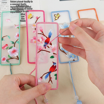 DIY набор за кръстосано бродиране: двустранна закладка за книга и висулка за кола, органза, мотиви с растения