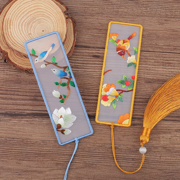 DIY набор за кръстосано бродиране: двустранна закладка за книга и висулка за кола, органза, мотиви с растения