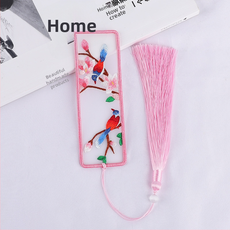 DIY набор за кръстосано бродиране: двустранна закладка за книга и висулка за кола, органза, мотиви с растения