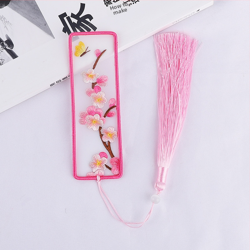 DIY набор за кръстосано бродиране: двустранна закладка за книга и висулка за кола, органза, мотиви с растения