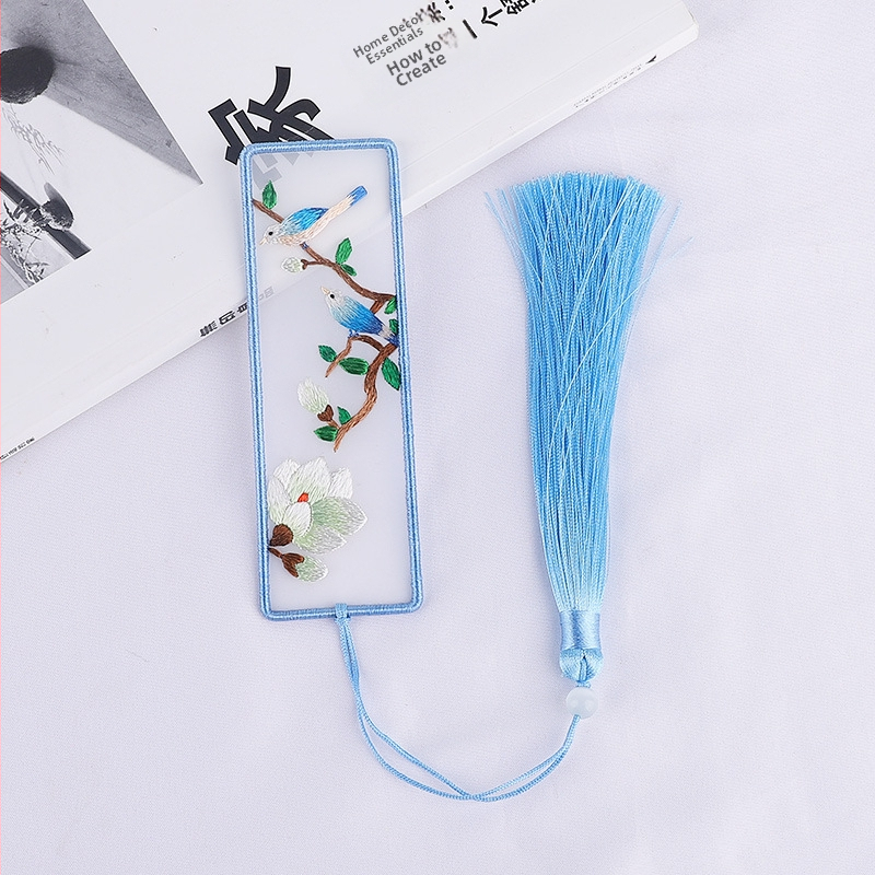 DIY набор за кръстосано бродиране: двустранна закладка за книга и висулка за кола, органза, мотиви с растения