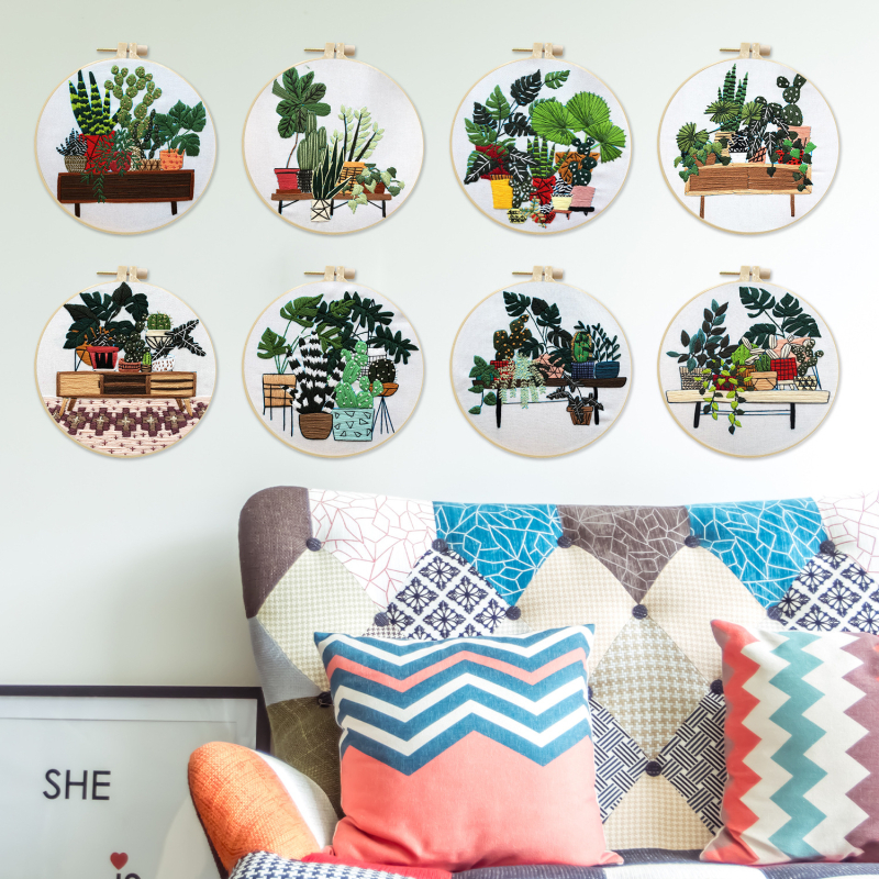 3D- jellegű európai stílusú keresztszemes készlet növények és virágok, kezdőknek, pamut és len anyaggal.