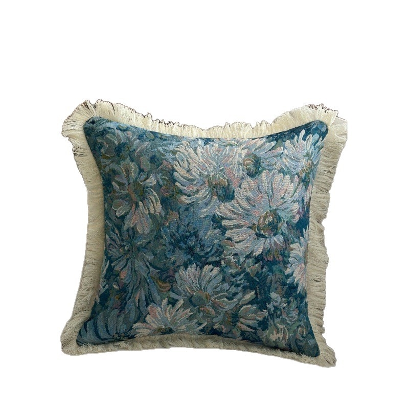 Retro navlaka za jastuk s resicama, od poliestersko-pamučne tkanine, cvjetni uzorak, četvrtasti oblik, punjenje PP pamuk