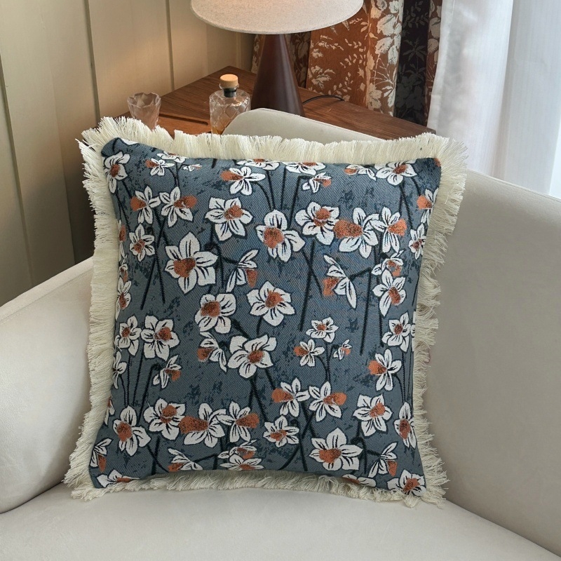 Retro navlaka za jastuk s resicama, od poliestersko-pamučne tkanine, cvjetni uzorak, četvrtasti oblik, punjenje PP pamuk