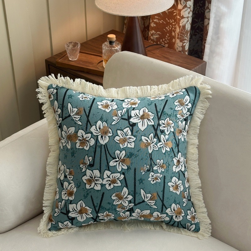 Retro navlaka za jastuk s resicama, od poliestersko-pamučne tkanine, cvjetni uzorak, četvrtasti oblik, punjenje PP pamuk