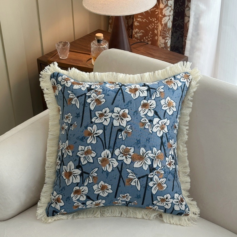 Retro navlaka za jastuk s resicama, od poliestersko-pamučne tkanine, cvjetni uzorak, četvrtasti oblik, punjenje PP pamuk