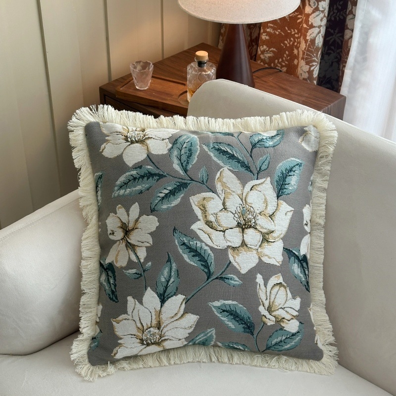 Retro navlaka za jastuk s resicama, od poliestersko-pamučne tkanine, cvjetni uzorak, četvrtasti oblik, punjenje PP pamuk