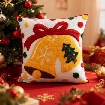 Jastučnica s vezom od ručnika — Božićni motiv Djed Mraz i pahulja snijega; prilagodljivo, moguć ispis logotipa