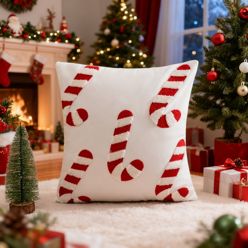 Jastučnica s vezom od ručnika — Božićni motiv Djed Mraz i pahulja snijega; prilagodljivo, moguć ispis logotipa