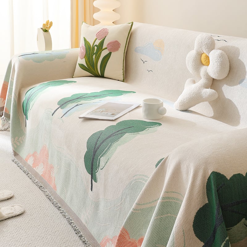 Guantao Chenille kanapévédő huzat háromüléses kanapéhoz, macskakarcolás elleni, porálló, teljes lefedettség; minták: csillagfényes égbolt, geometriai, szivárvány, növény virágok