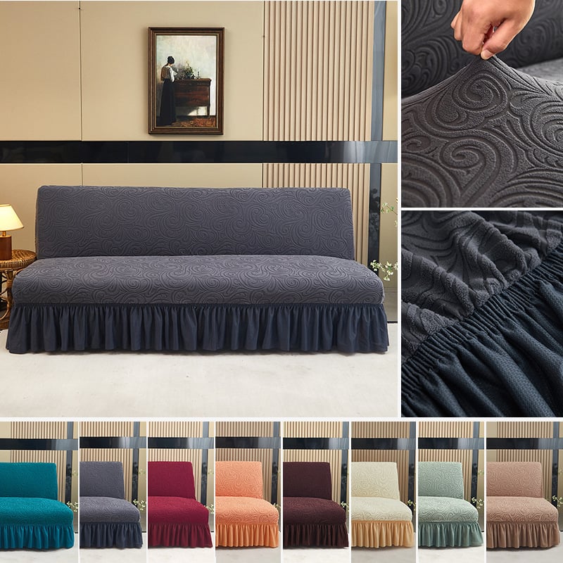 Kanapéhuzat, poliészter, vastag jacquard szegély, két ülőhelyes karfa nélküli kanapéhoz, egyszínű, modern minimalista stílus