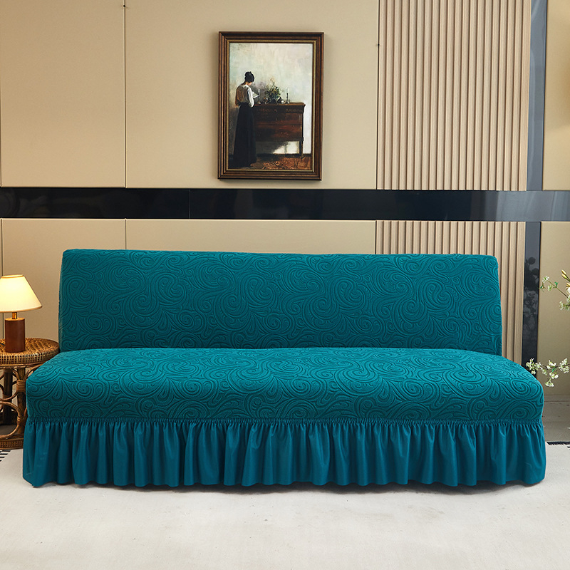 Kanapéhuzat, poliészter, vastag jacquard szegély, két ülőhelyes karfa nélküli kanapéhoz, egyszínű, modern minimalista stílus