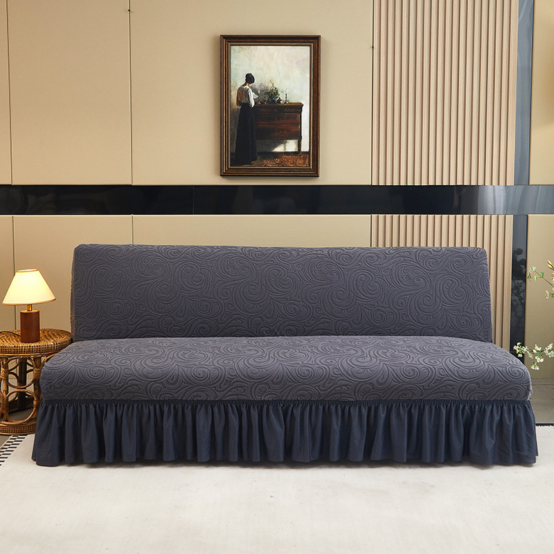 Kanapéhuzat, poliészter, vastag jacquard szegély, két ülőhelyes karfa nélküli kanapéhoz, egyszínű, modern minimalista stílus