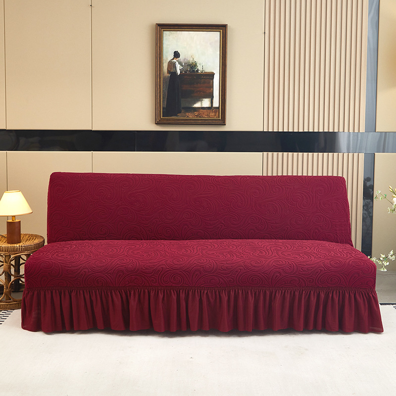 Kanapéhuzat, poliészter, vastag jacquard szegély, két ülőhelyes karfa nélküli kanapéhoz, egyszínű, modern minimalista stílus