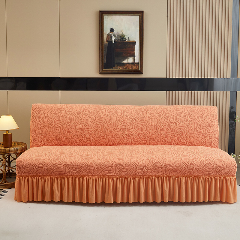 Kanapéhuzat, poliészter, vastag jacquard szegély, két ülőhelyes karfa nélküli kanapéhoz, egyszínű, modern minimalista stílus