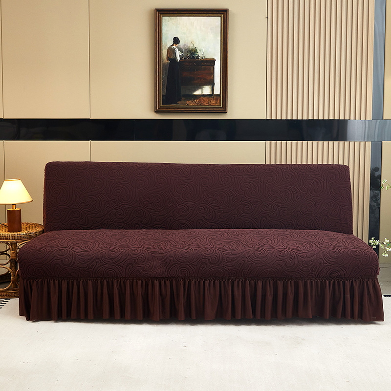 Kanapéhuzat, poliészter, vastag jacquard szegély, két ülőhelyes karfa nélküli kanapéhoz, egyszínű, modern minimalista stílus