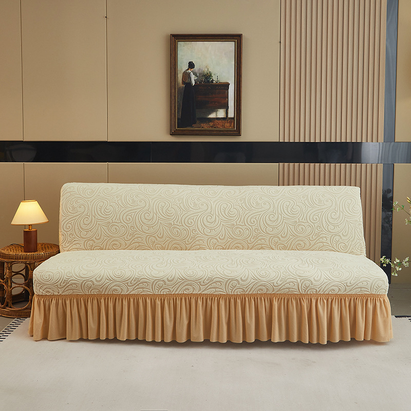 Kanapéhuzat, poliészter, vastag jacquard szegély, két ülőhelyes karfa nélküli kanapéhoz, egyszínű, modern minimalista stílus