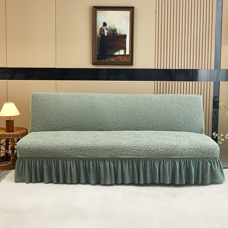 Kanapéhuzat, poliészter, vastag jacquard szegély, két ülőhelyes karfa nélküli kanapéhoz, egyszínű, modern minimalista stílus