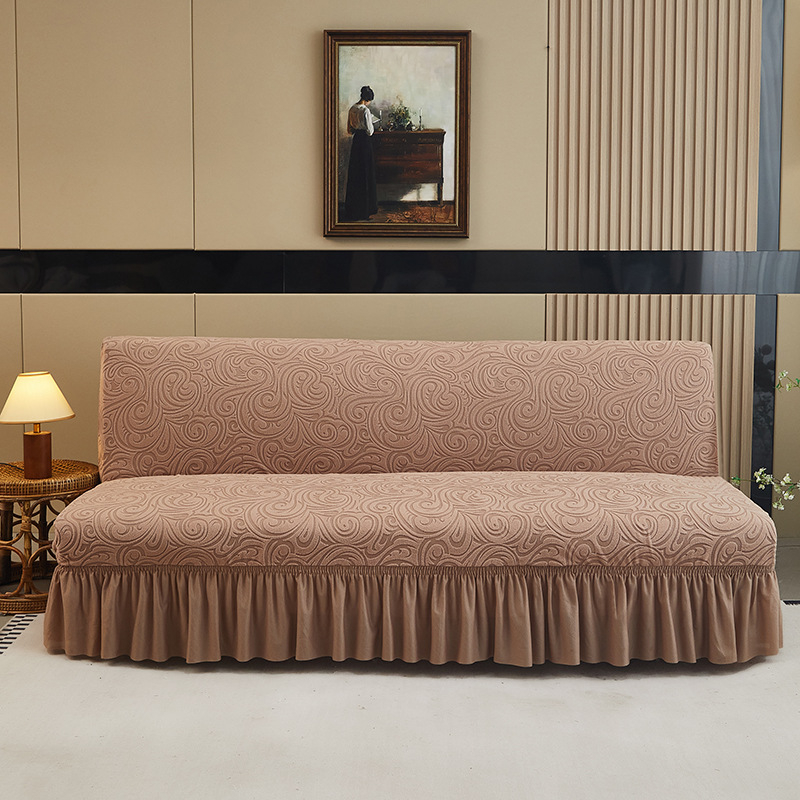 Kanapéhuzat, poliészter, vastag jacquard szegély, két ülőhelyes karfa nélküli kanapéhoz, egyszínű, modern minimalista stílus