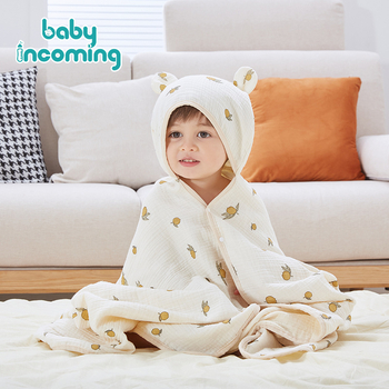 Négy rétegű krepp pamut medvefej-kapucnis fürdőlepedő köpeny, minden évszakban viselhető, puha állatmotívumú kapucnis köpeny élvarrással