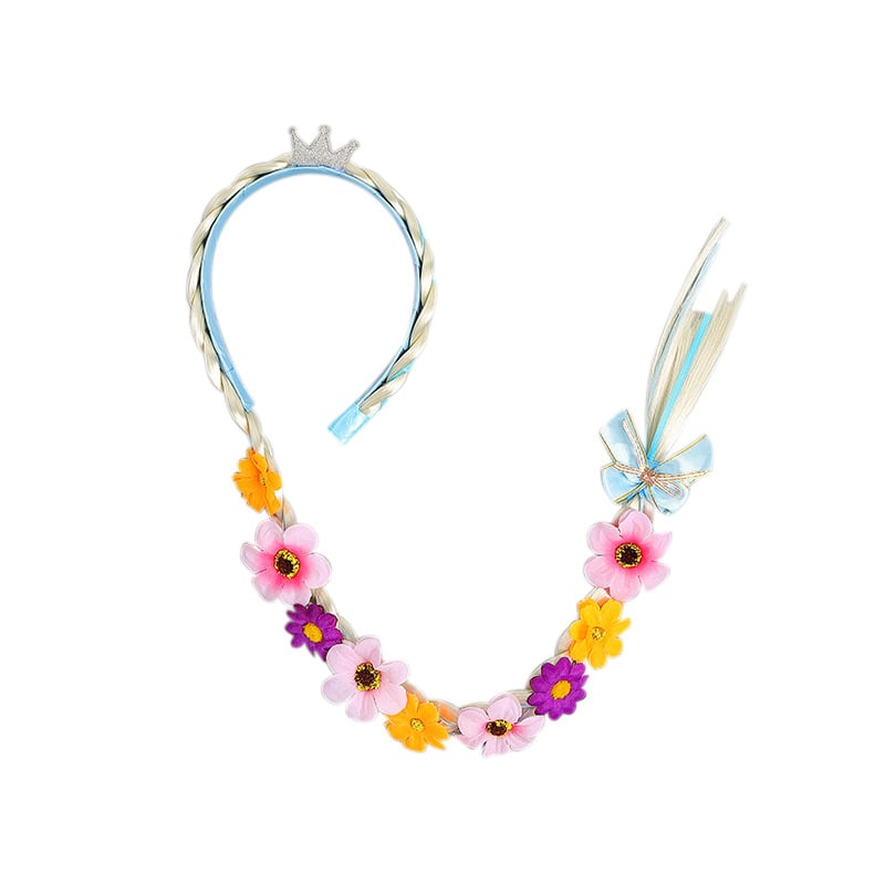 Meitenēm paredzēta pīti parūka ar ziedu rakstu, krona un matu spraudele