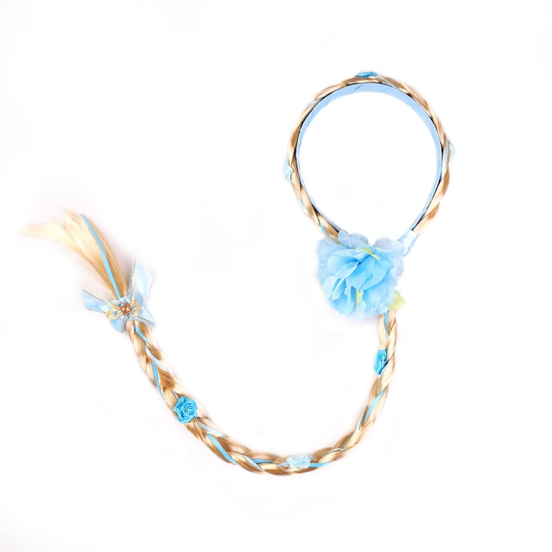 Meitenēm paredzēta pīti parūka ar ziedu rakstu, krona un matu spraudele