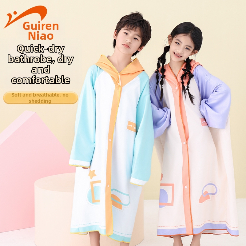 Gyerekeknek kapucnis úszótörölköző – nedvszívó, gyorsan száradó; poliészter+ nylon; tömeg 300–400 g; 19 szál; egyenletes szövés (plain weave); Noble Bird