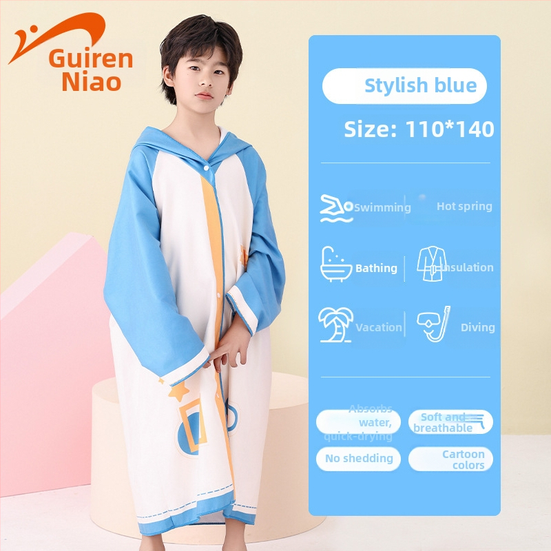 Gyerekeknek kapucnis úszótörölköző – nedvszívó, gyorsan száradó; poliészter+ nylon; tömeg 300–400 g; 19 szál; egyenletes szövés (plain weave); Noble Bird