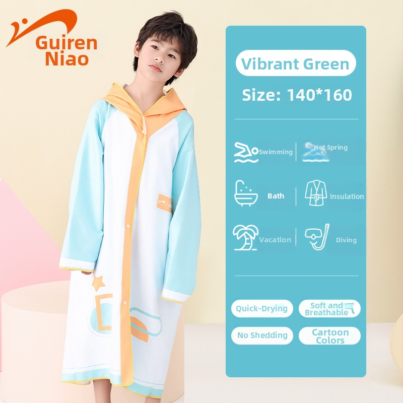 Gyerekeknek kapucnis úszótörölköző – nedvszívó, gyorsan száradó; poliészter+ nylon; tömeg 300–400 g; 19 szál; egyenletes szövés (plain weave); Noble Bird