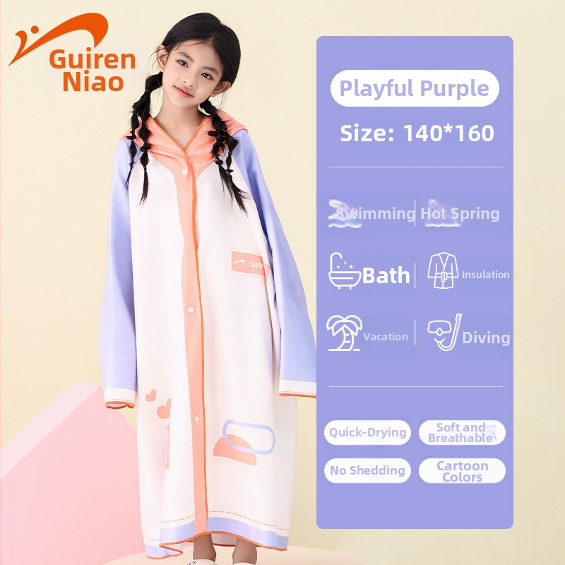 Gyerekeknek kapucnis úszótörölköző – nedvszívó, gyorsan száradó; poliészter+ nylon; tömeg 300–400 g; 19 szál; egyenletes szövés (plain weave); Noble Bird