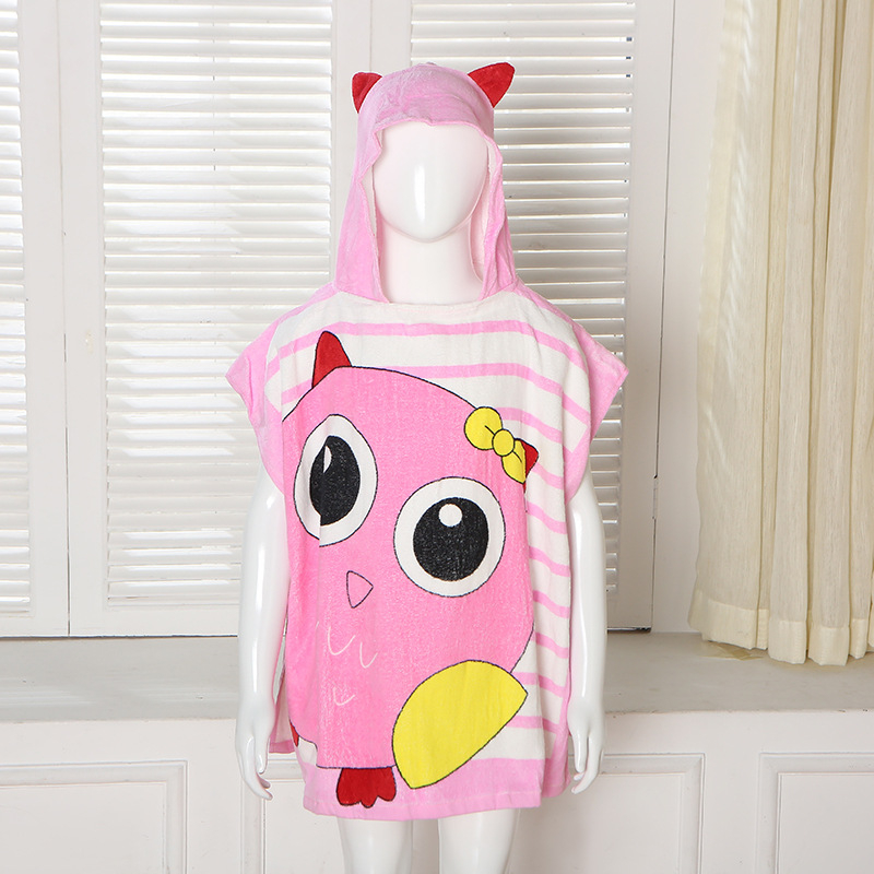 Laste kapuutsiga rätikmantel, 100% puuvill, 200–300 g, karikatuurid/loomade mustrid