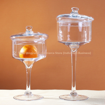 Стъклена чиния за плодове в европейски стил — прозрачна платформа за торти и десерти, витрина за плодове, марка Qingyun, стил прост, стартирала през есен 2013