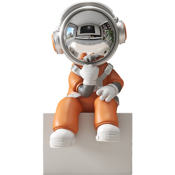Sjedeći astronaut figura – smola, ručno obojena, moderni minimalistički stil